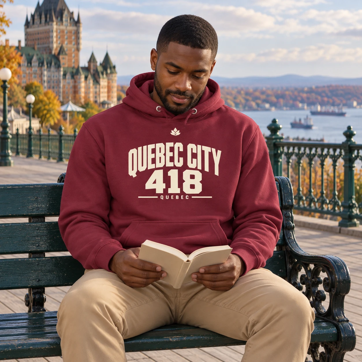 Quebec City 418 Hoodie, lifestyle styling